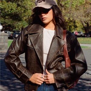 Princess Polly Brown Faux Leather Jacket